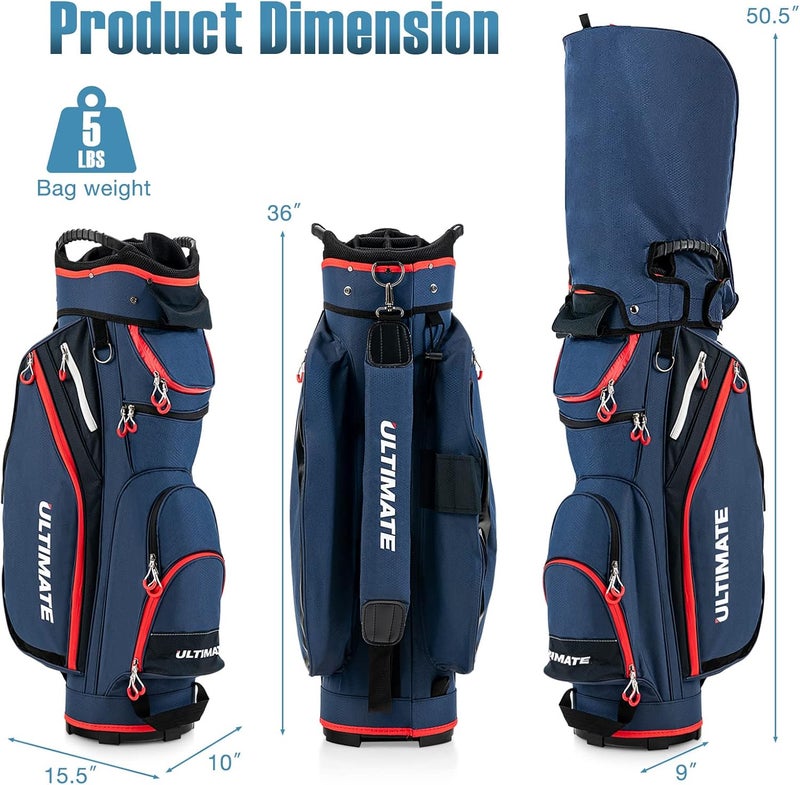GYMAX Golf Bag, 14 Way Divider Golf Cart Bag with Rain Hood & Cooler Bag, Waterproof Golf Club Bag for Men & Women, Portable Lightweight Golf Bag - Image 3